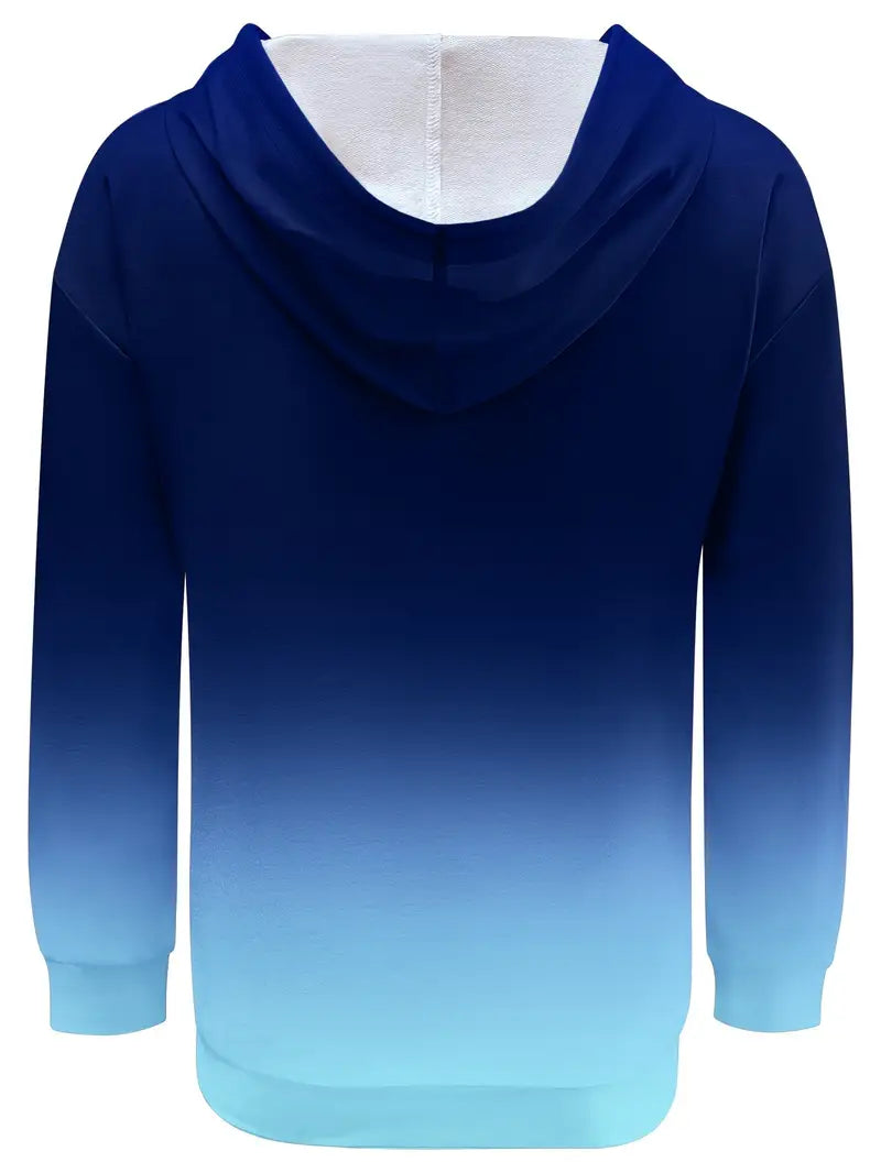 Women's ombre drawstring hoodie in blue – flat view