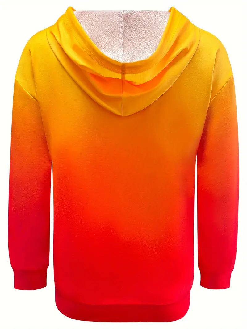 Women's ombre drawstring hoodie in orange – flat view