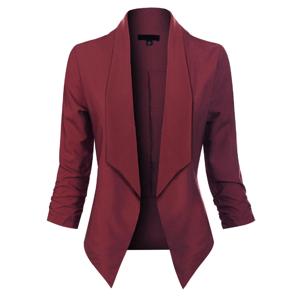 Women's Open-Front Draped Blazer in burgundy