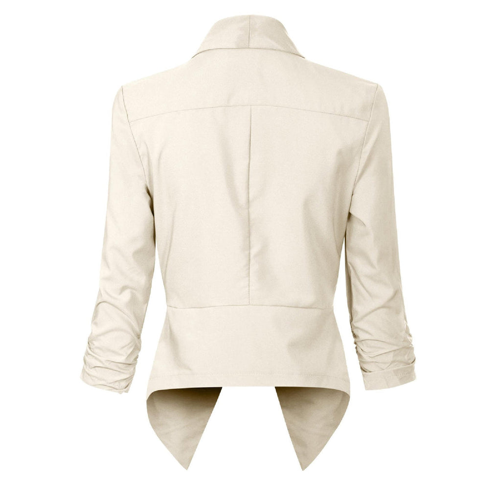 Women's open-front draped blazer in ivory – back view