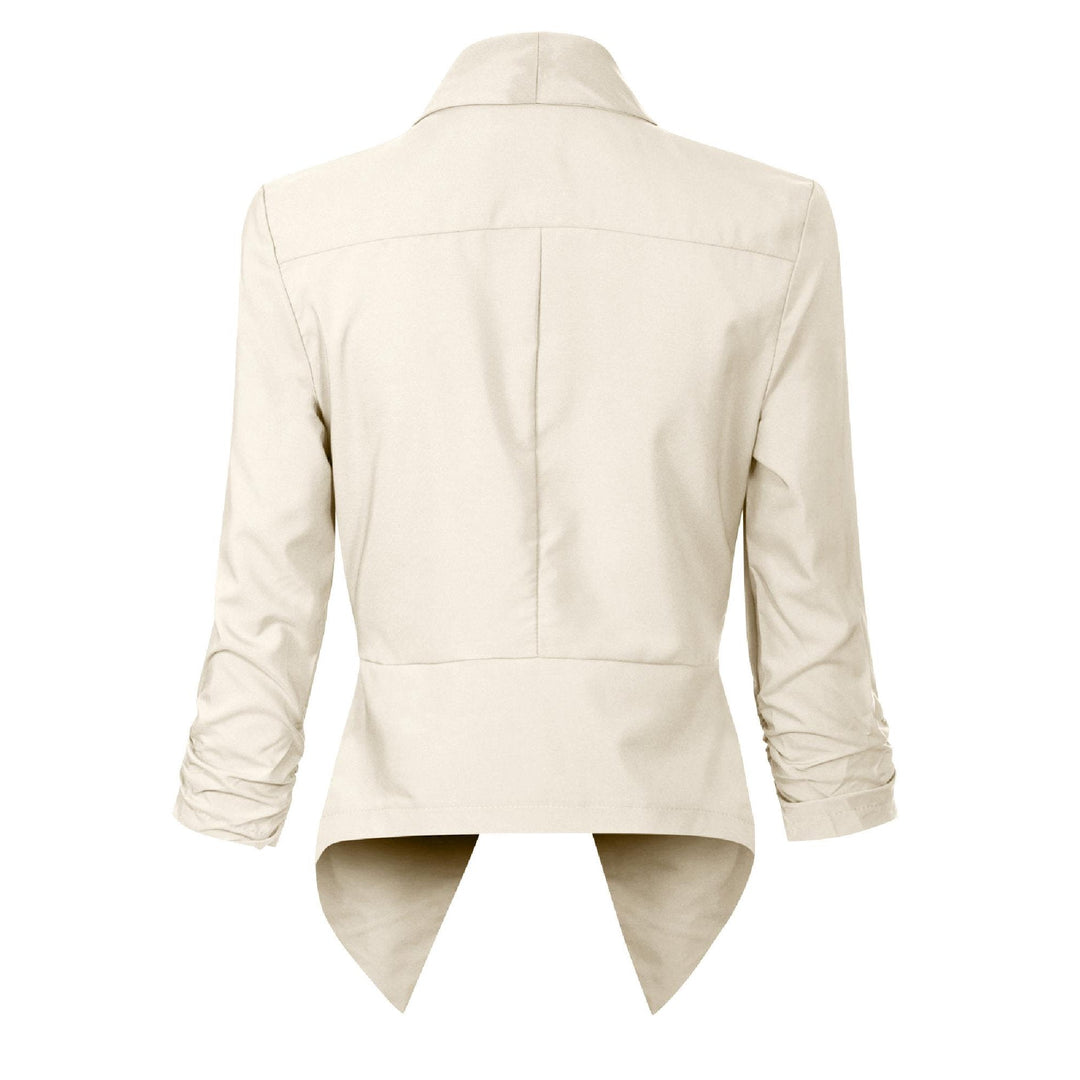 Women's open-front draped blazer in ivory – back view