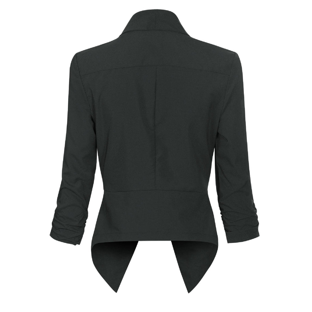 Women's open-front draped blazer in black – back view