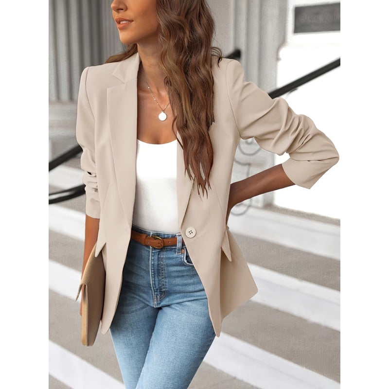 Women's Open Front Tailored Blazer with Notch Lapels for Smart Casual Days