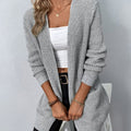 Women's open front waffle knit cardigan in light grey – front view