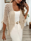Women's open-knit draped cardigan in beige – front view