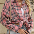 Women's oversized check shirt in pink – worn tied