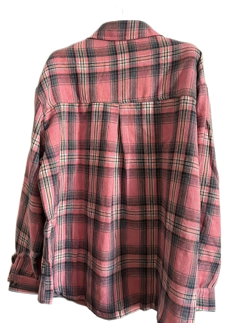 Women's oversized check shirt in pink – back view