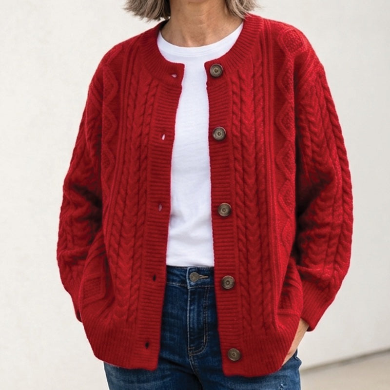 Women's Oversized Chunky Knit Cardigan with Crew Neck for Cosy Days