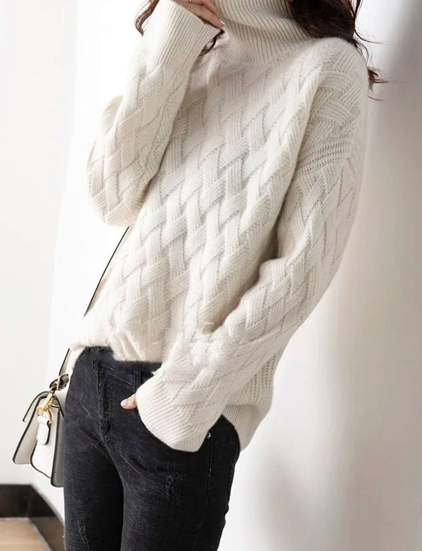 Women's Oversized Diamond Knit Turtleneck Sweater in 3 Colors
