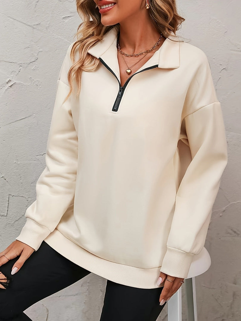 Women's cream half-zip sweatshirt – front view