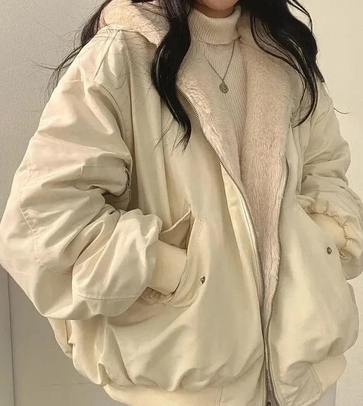 Women's Oversized Fleece Lined Jacket in apricot