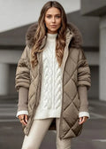 Women's Oversized Faux Fur Hood Puffer in beige