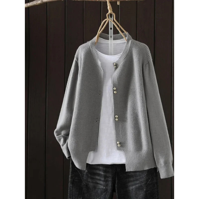 Women's oversized soft cardigan in grey – front view