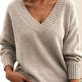 Women's Oversized V-Neck Knit Sweater in beige