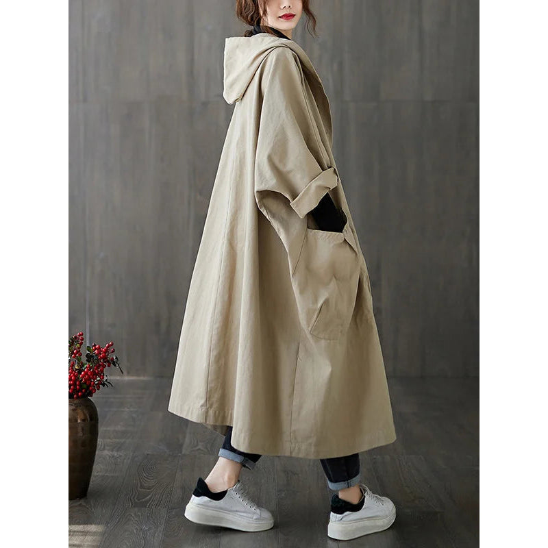 Women's Oversized Waterproof Coat with Patch Pockets for Wet Days