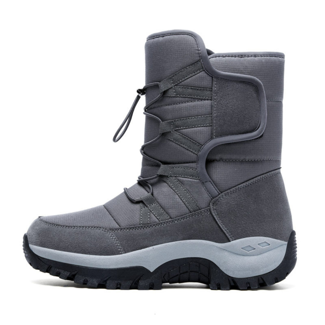 Women's toggle lace winter boots in grey – side view
