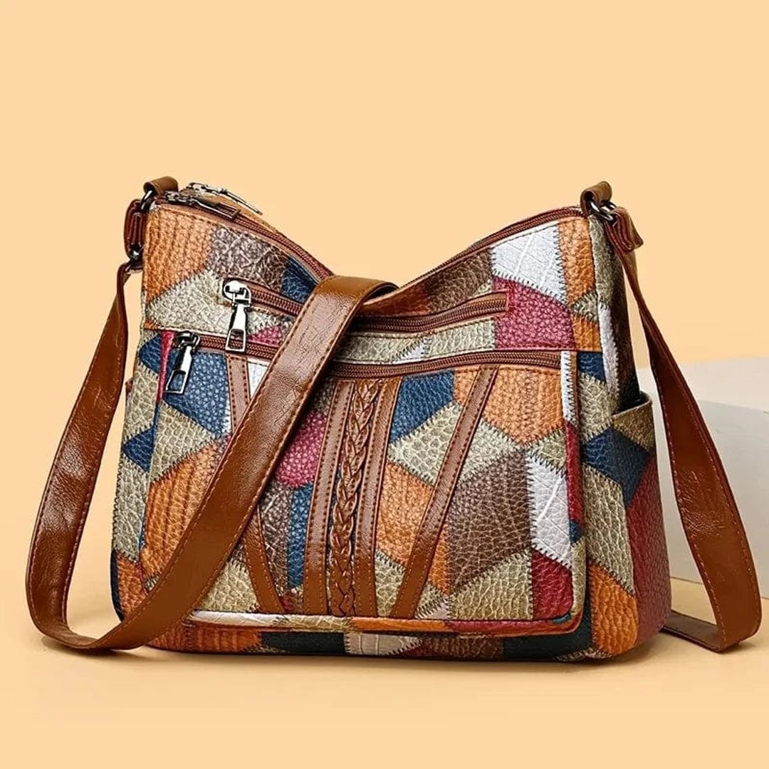 Women's patchwork crossbody bag, side view
