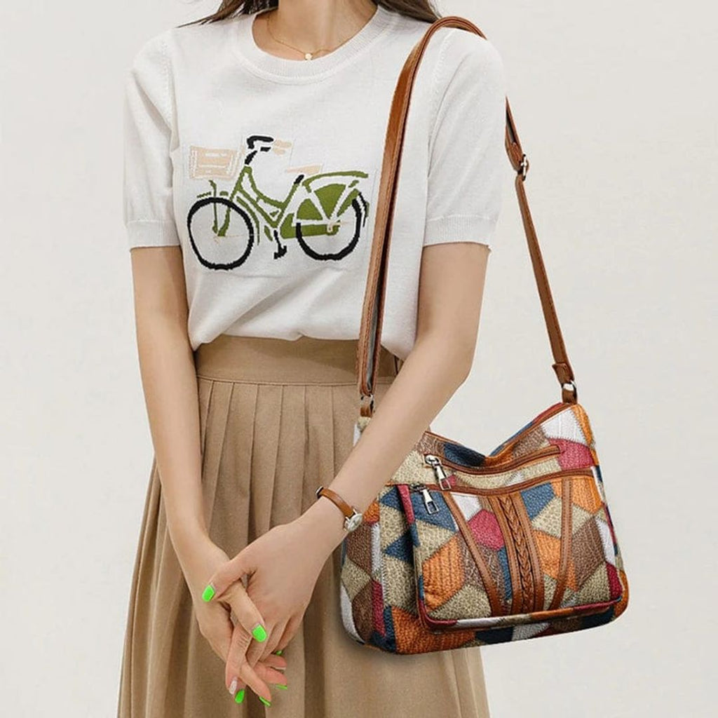 Women's patchwork crossbody bag, worn crossbody