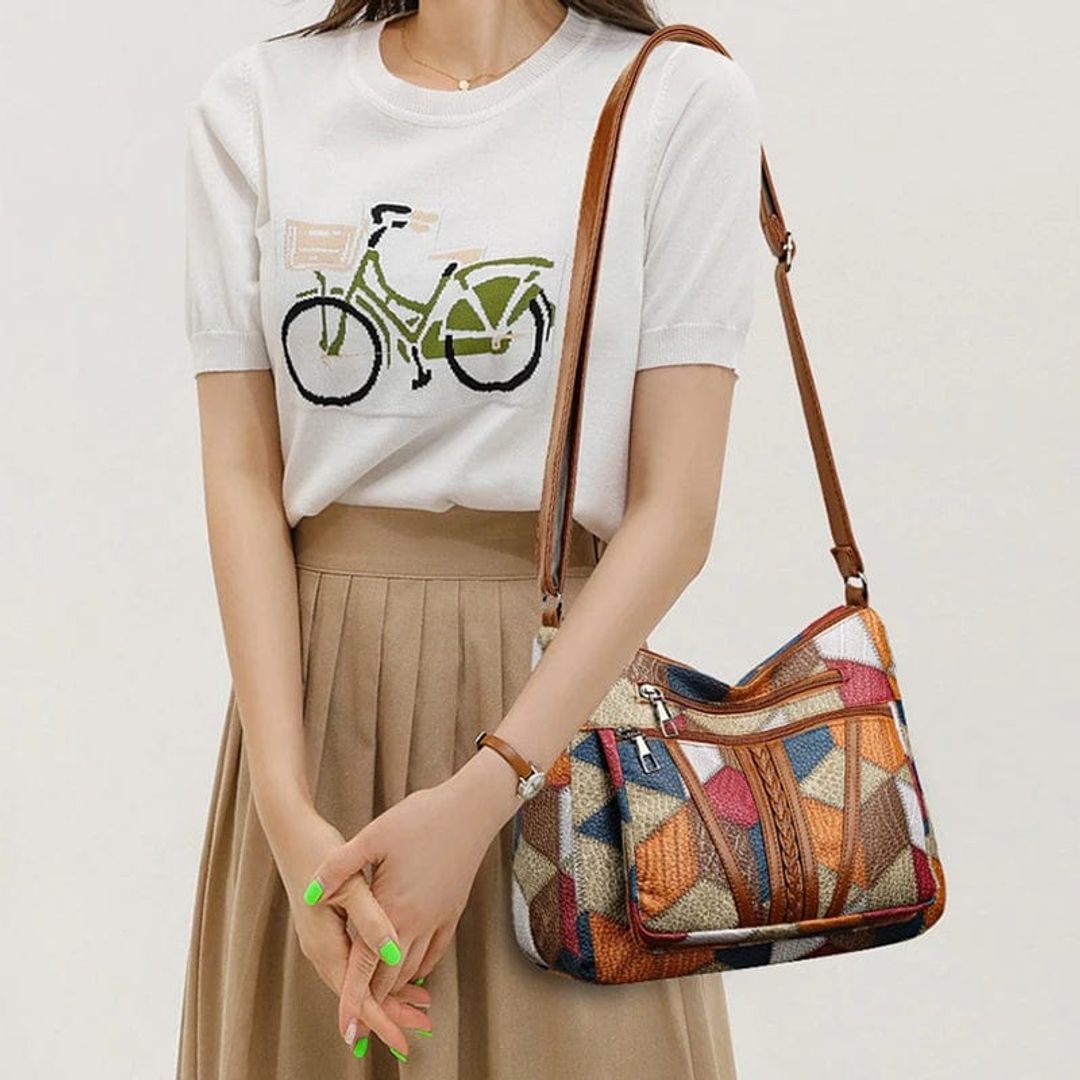 Women's patchwork crossbody bag, worn crossbody