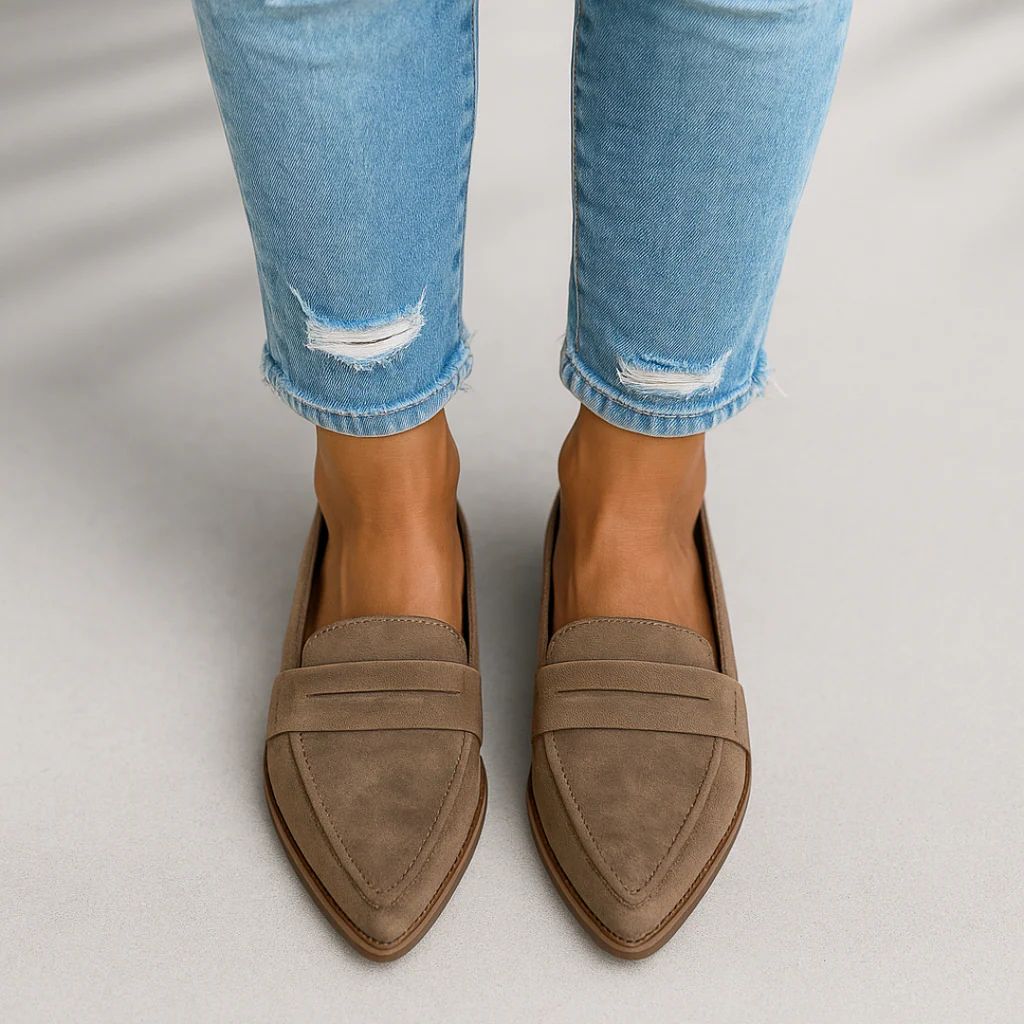 Women's Pointed Suede-Look Loafers in taupe