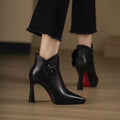 Women's Pointed Buckle Heeled Boots in black