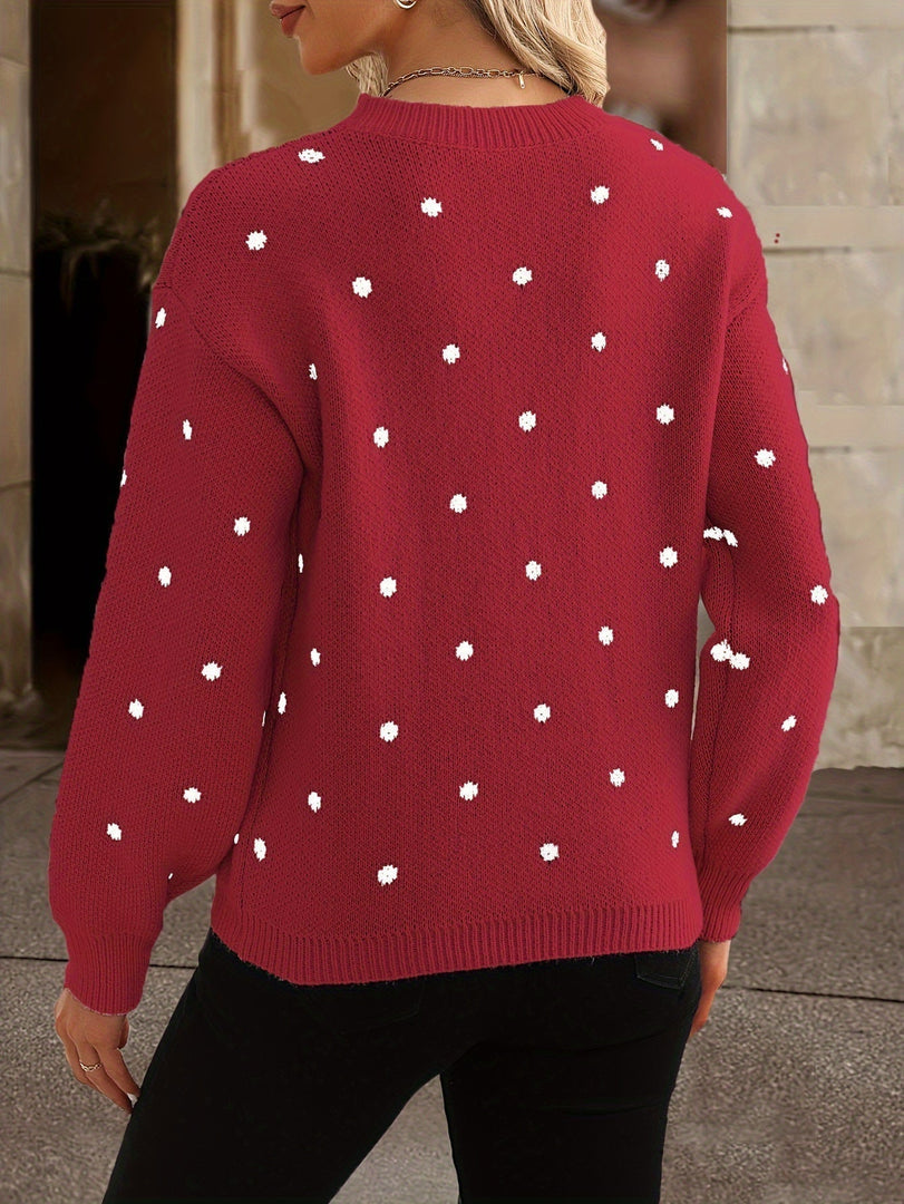 Women's polka dot knit sweater in red – back view