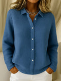 Women's Polo Collar Knit Cardigan in blue