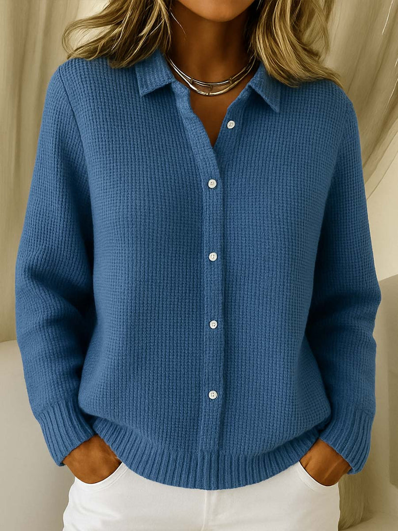 Women's Polo Collar Knit Cardigan in blue