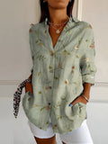 Women's Printed Button-Up Blouse in sage floral