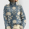 Women's Printed Turtleneck Sweater in light blue floral