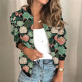 Women's Printed Zip Bomber Jacket in green floral