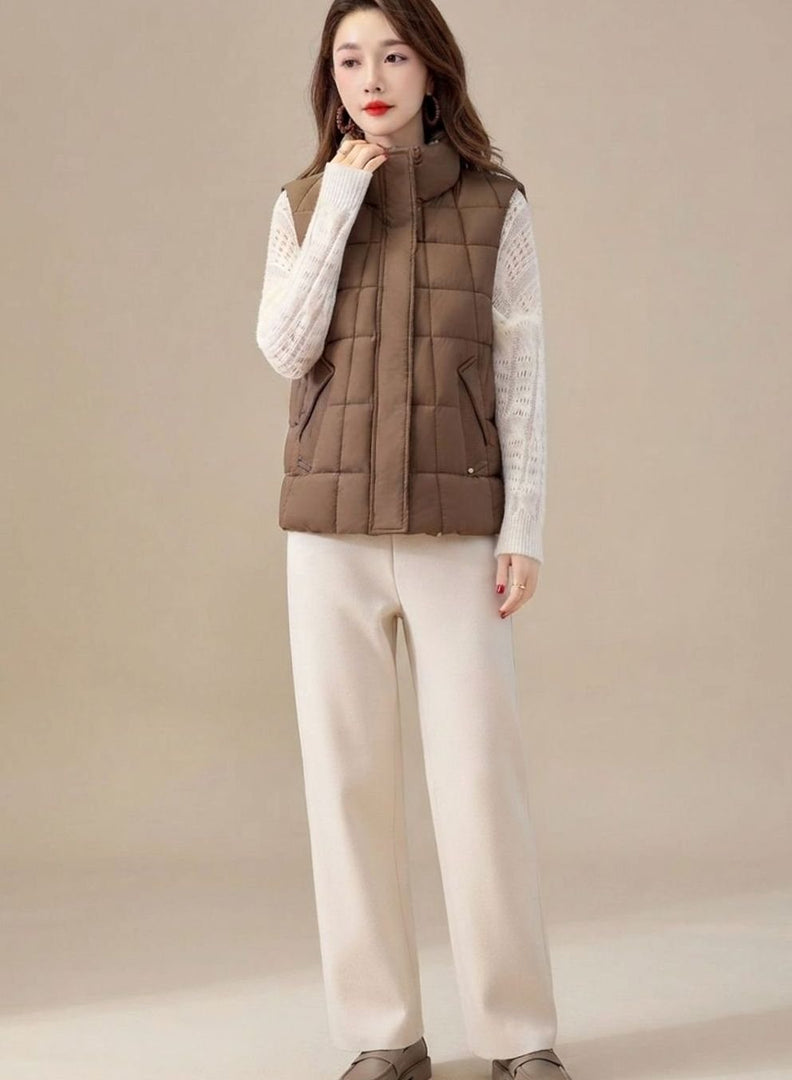 Women's Quilted Gilet with High Collar and Zip in 4 Colors