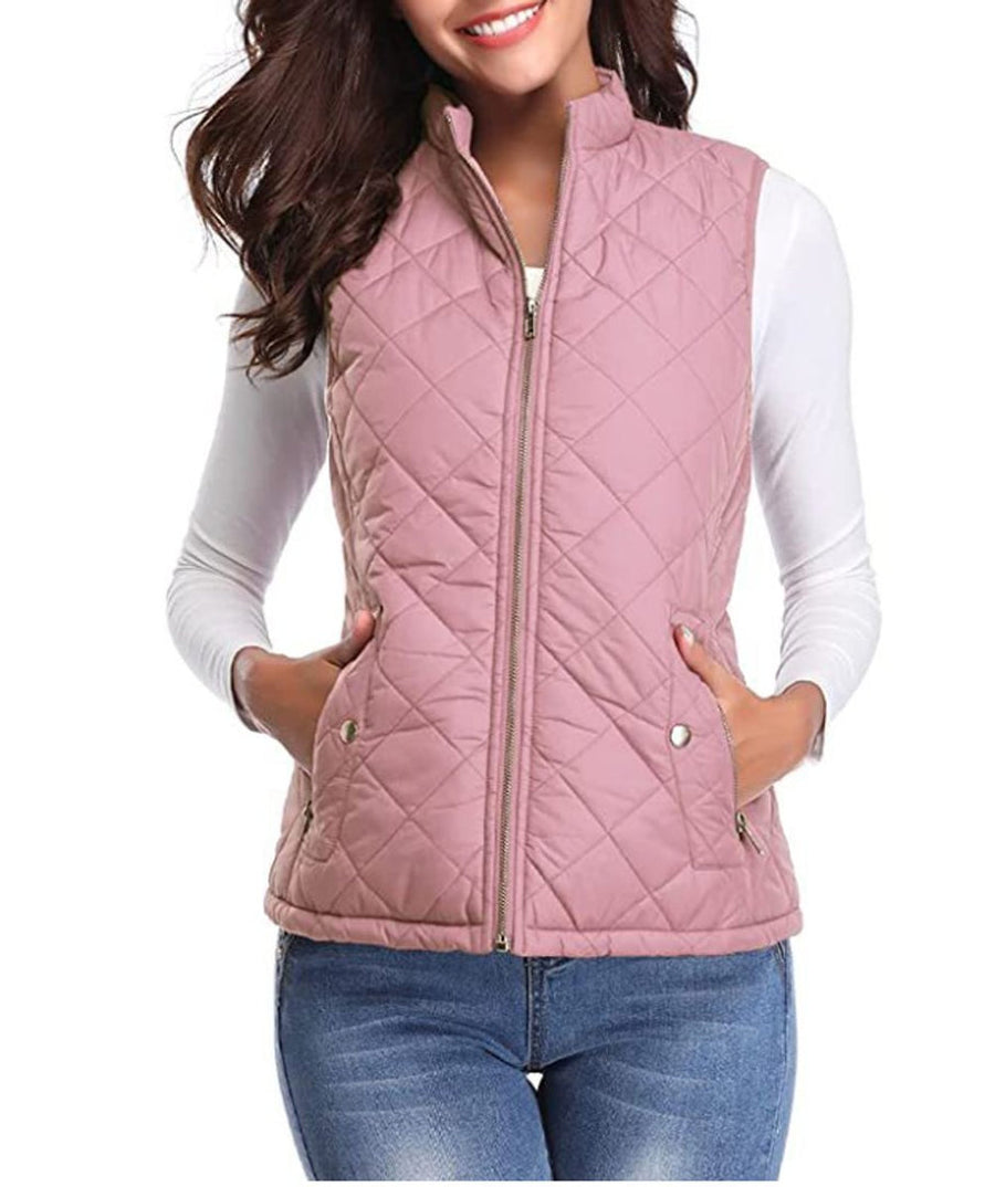 Women's Quilted Gilet with Stand Collar and Zip in 13 Colors for Cool Days