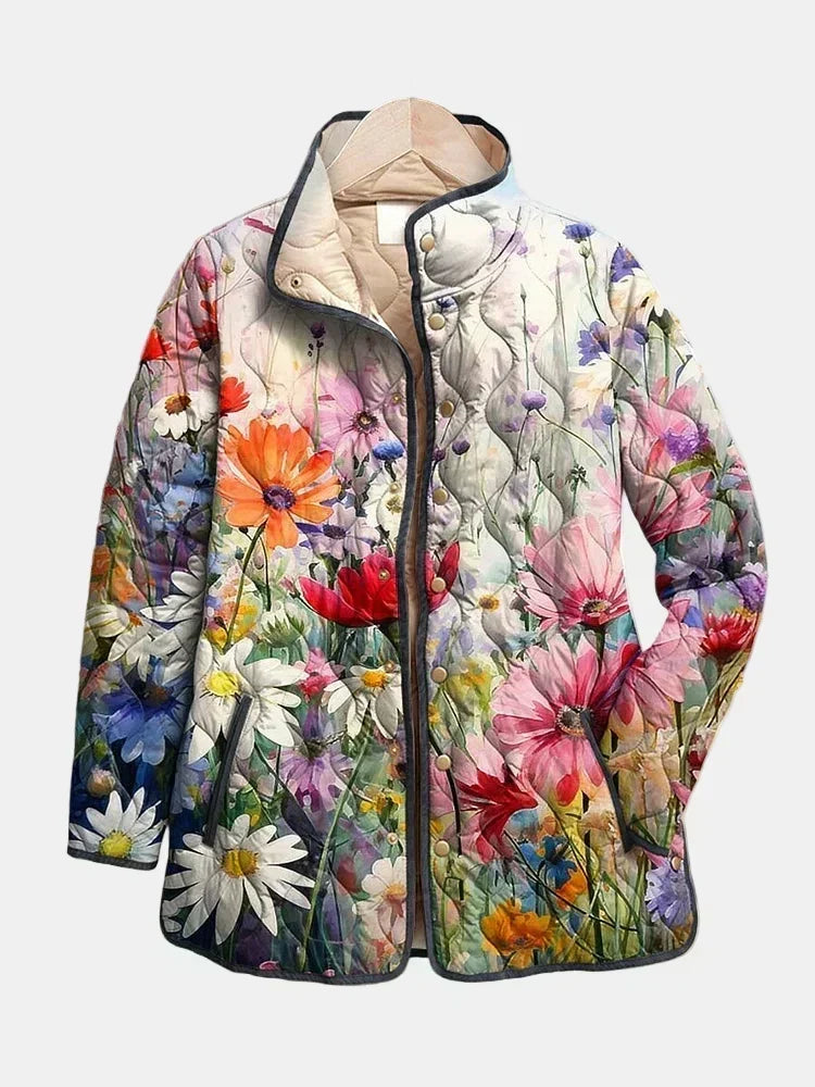 Women's Quilted Jacket with Floral Print in 17 Styles for Spring and Autumn