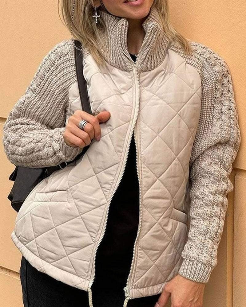 Women's Knit Sleeve Quilted Jacket in cream
