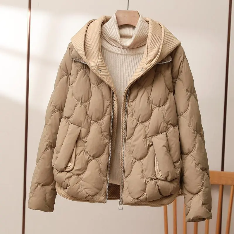 Women's Quilted Hooded Puffer Jacket in brown