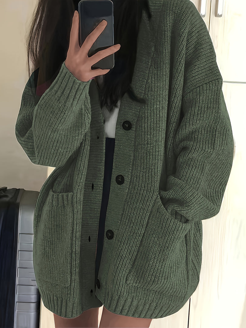 Women's Relaxed Button Front Cardigan with Pockets in 7 Colors