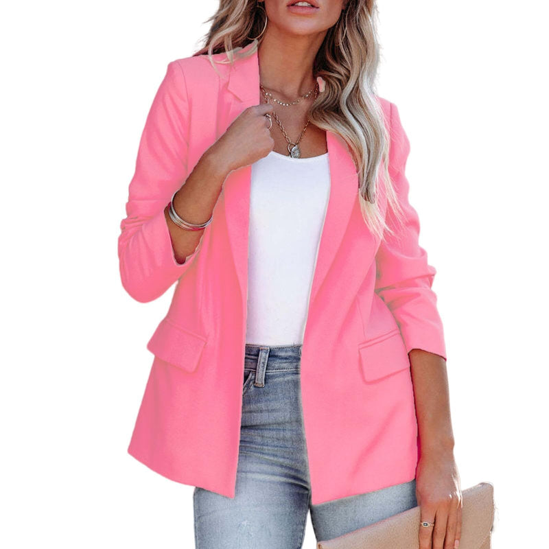 Women's relaxed lapel blazer in pink – front view
