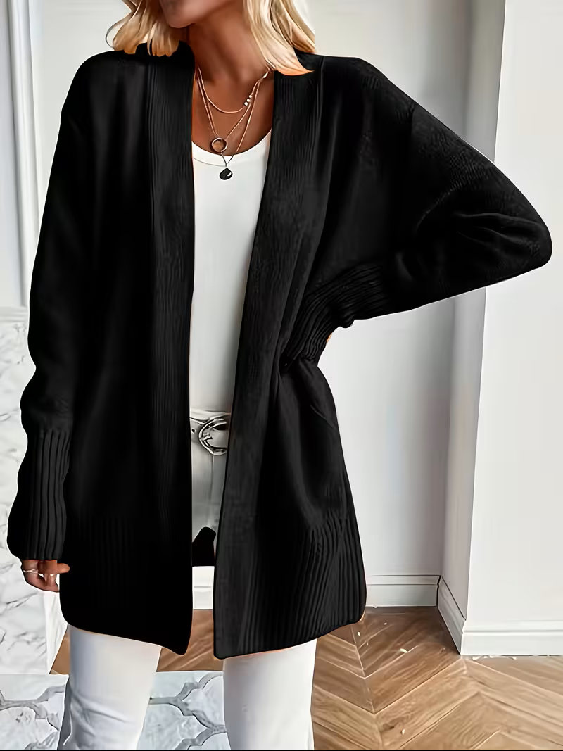 Women's Relaxed Open-Front Cardigan in black
