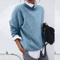 Women's Relaxed Round Neck Sweater with Soft Knit in light blue