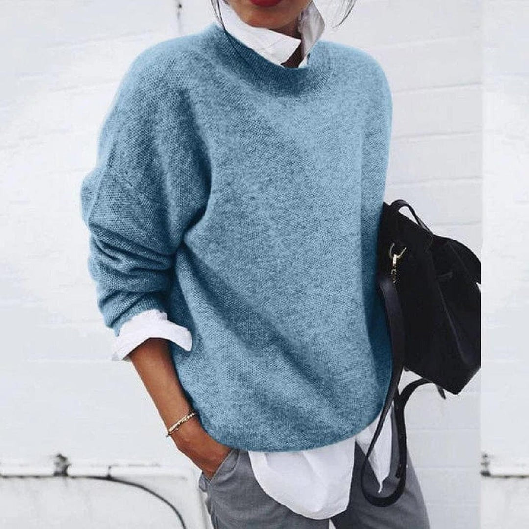 Women's Relaxed Round Neck Sweater with Soft Knit in light blue