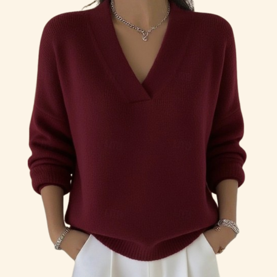Women's Relaxed V-Neck Knit Sweater in 5 Colors for Cool Days