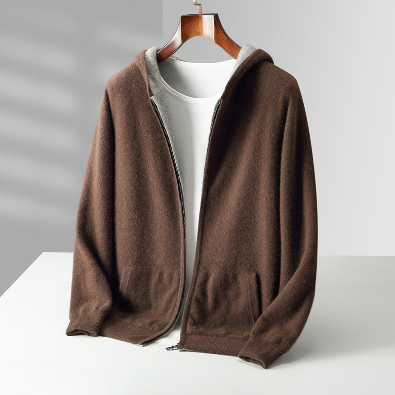 Women's Reversible Knit Zip Hoodie in brown grey