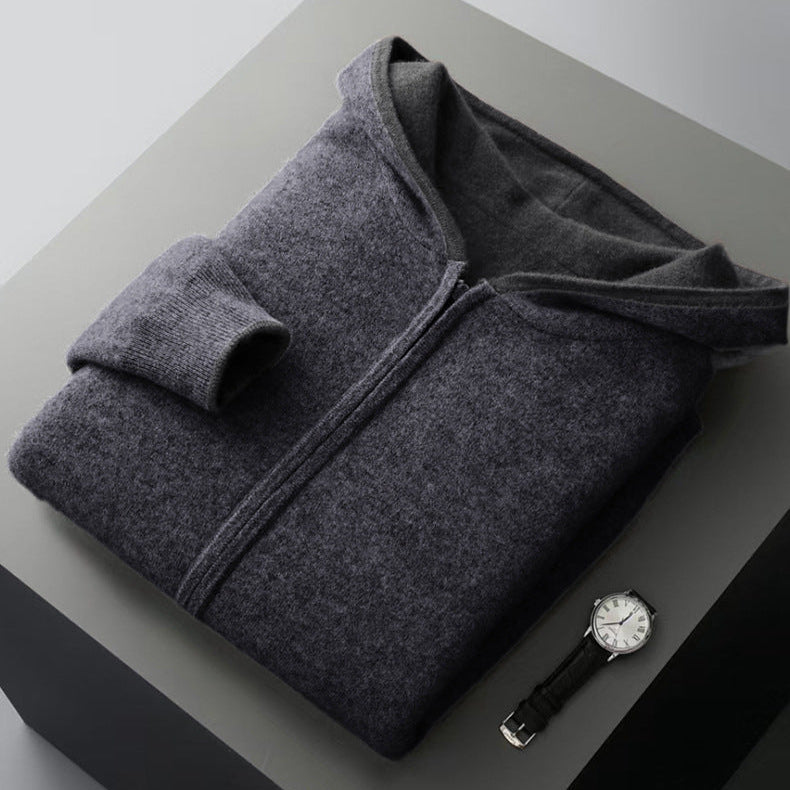 Women's reversible knit zip hoodie in dark grey – folded