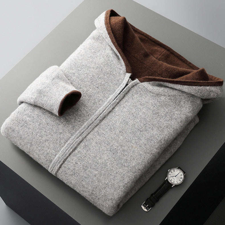 Women's reversible knit zip hoodie in grey – folded