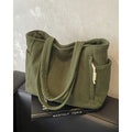 Women's ribbed tote bag with side pockets in olive green