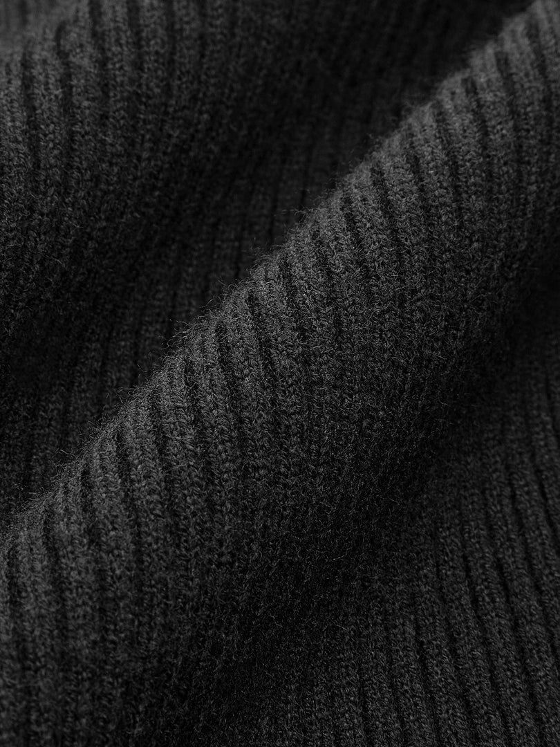 Close-up of the black ribbed knit
