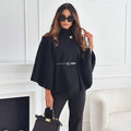 Women's roll neck jumper with cape sleeves in navy
