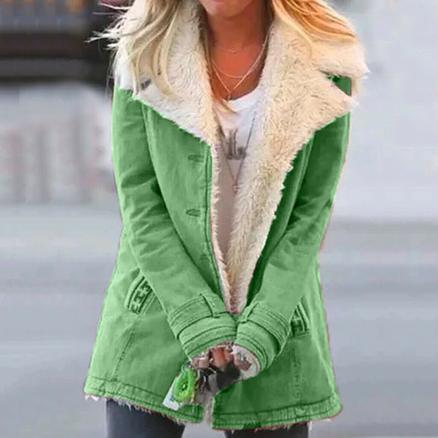 Women's Sherpa-Lined Jacket with Wide Collar in 9 Colors for Winter