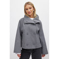 Women's short double-breasted coat with wide collar in grey